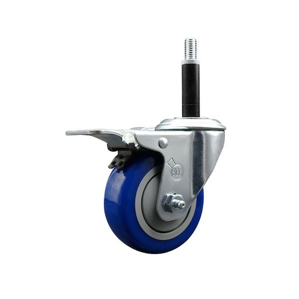 3.5'' Blue Poly Swivel 3/4'' Expanding Stem Caster Total Lock Brake